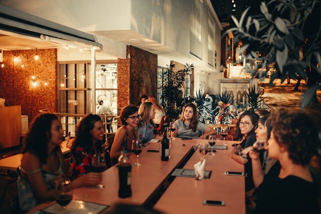 group of people on restaurant patio
